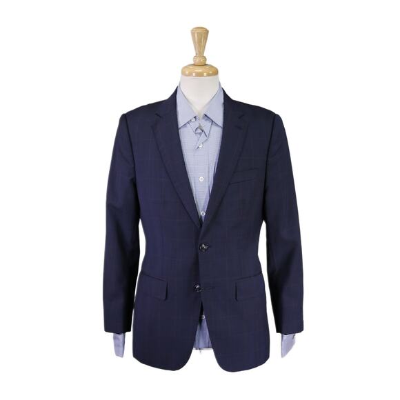 Custom Made Blue Pink Windowpane 2-Btn Blazer Jacket 38S - Picture 1 of 10